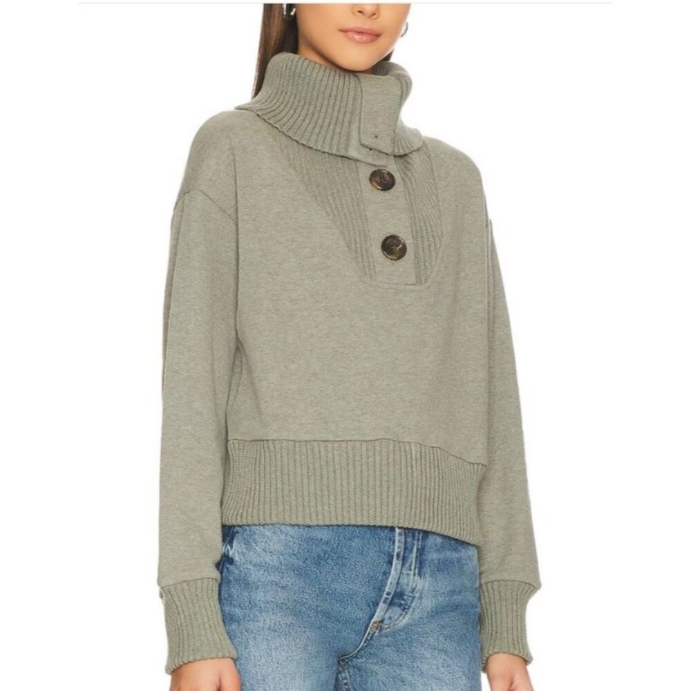 Varley Sage Green Button Cowl Sweater
